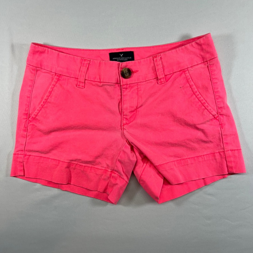 American Eagle Outfitters Midi Shorts Neon Pink Size 00 Stretch Cotton Twill